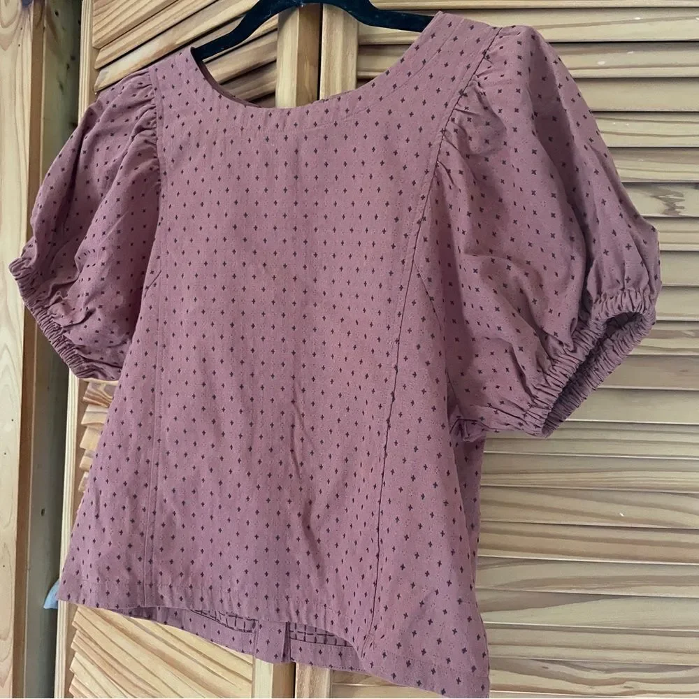 Madewell Jacquard Puff-Sleeve Top in Micro Cross